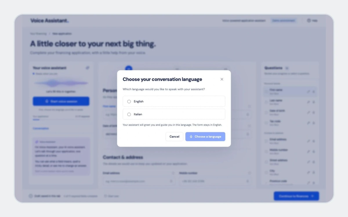 Voice Assistant language chooser before starting a voice session